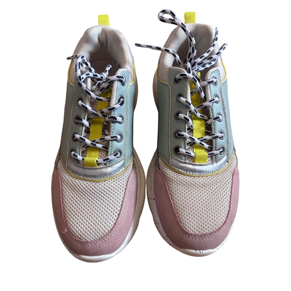 ICHI Women Chunky Sneakers Pastel Leopard Print Lace Up Low Top Fashion  Size 37
